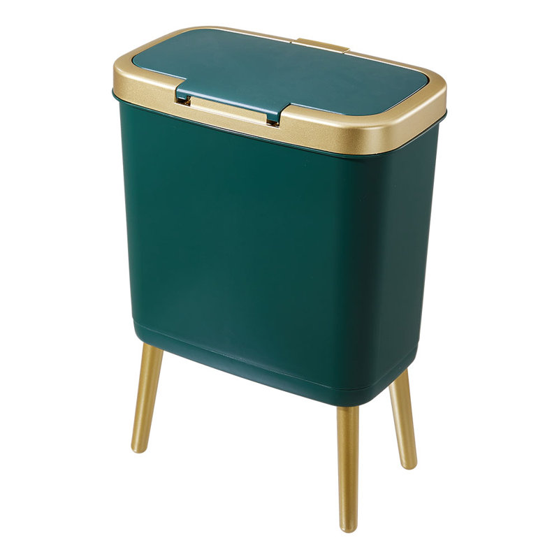 Aleeta PP Open Kitchen Trash Can - 19L, Green/Gold