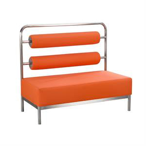 Cabine simple L 47 po x H 40 po avec siège et dossier en vinyle orange et structure en acier inoxydable