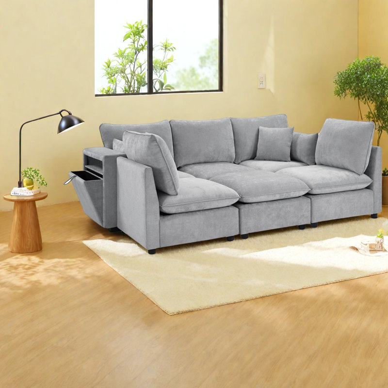 Canapé modulaire modulaire avec rangement et canapé USB en chenille gris pour une vie moderne