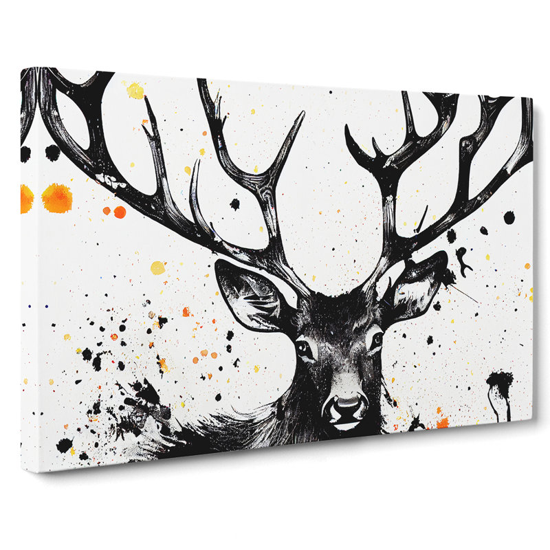 XXX-H1022-WF-8289X Stag Paint Splatter Abstract - Wrapped Canvas Painting, 40cm H x 60cm W x 3cm D
