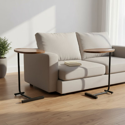 Ensemble de deux tables de bout ovales en bois et métal brun et noir