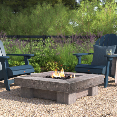 Lakishia 35" Square Faux Wood Gas Fire Pit with Lava Rocks