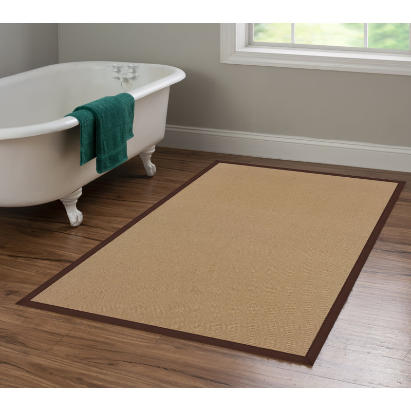 Nannette Handmade Dark Beige Berber with Brown Cotton Border Made in the USA Area Rug, Rectangle 4' x 6'