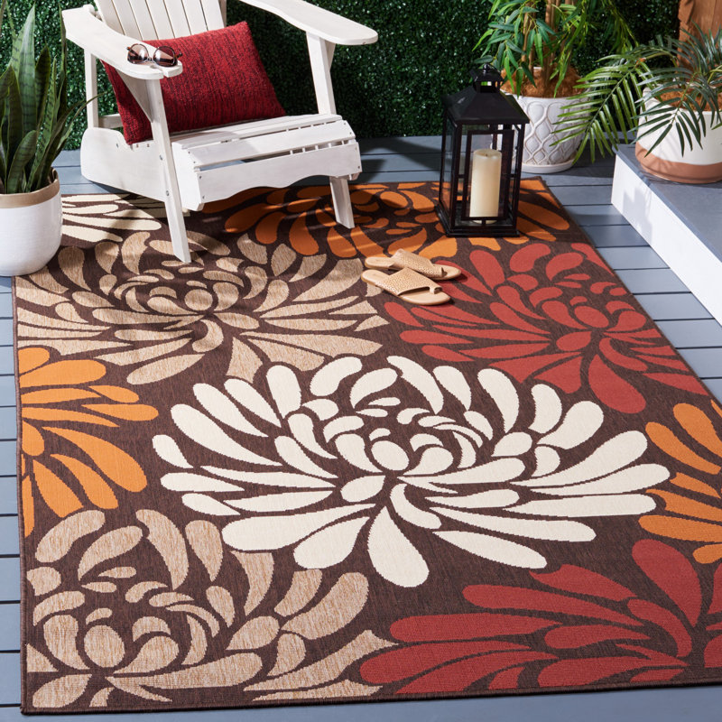 Tapis d'intérieur / extérieur à motif floral Centeno Performance, Rectangle 5 pi 3 po x 7 pi 7 po