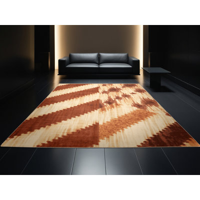 Soft Plush Ealey Global Inspired Ikat Area Rug in Brown – Beige Binding