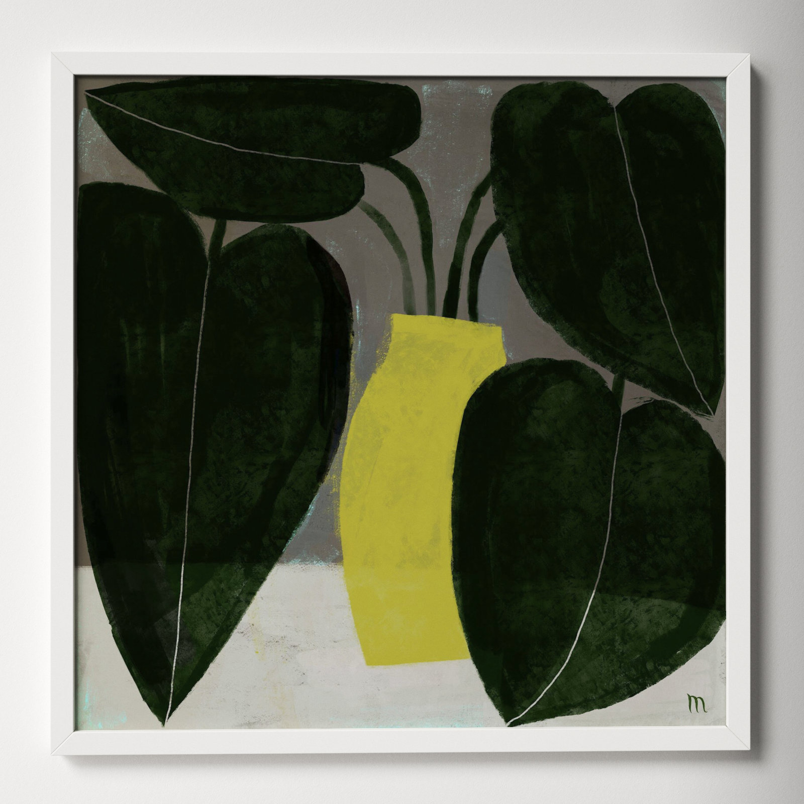 Plant "Plant No. 7" Painting, 30" H x 30" W x 1.25" D, White