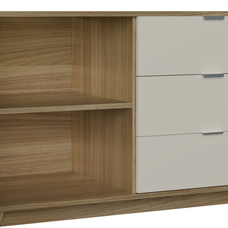 Buffet 59,1 po avec 2 portes et 3 tiroirs Kaleo, Brun clair / crème