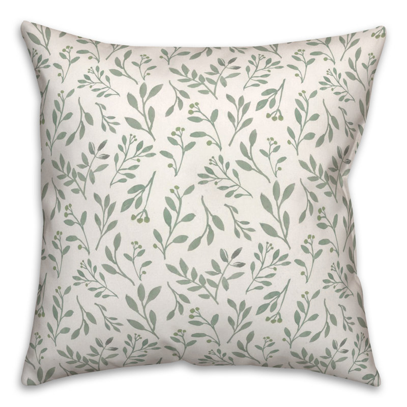 Floral Reversible Throw Pillow, Green/White
