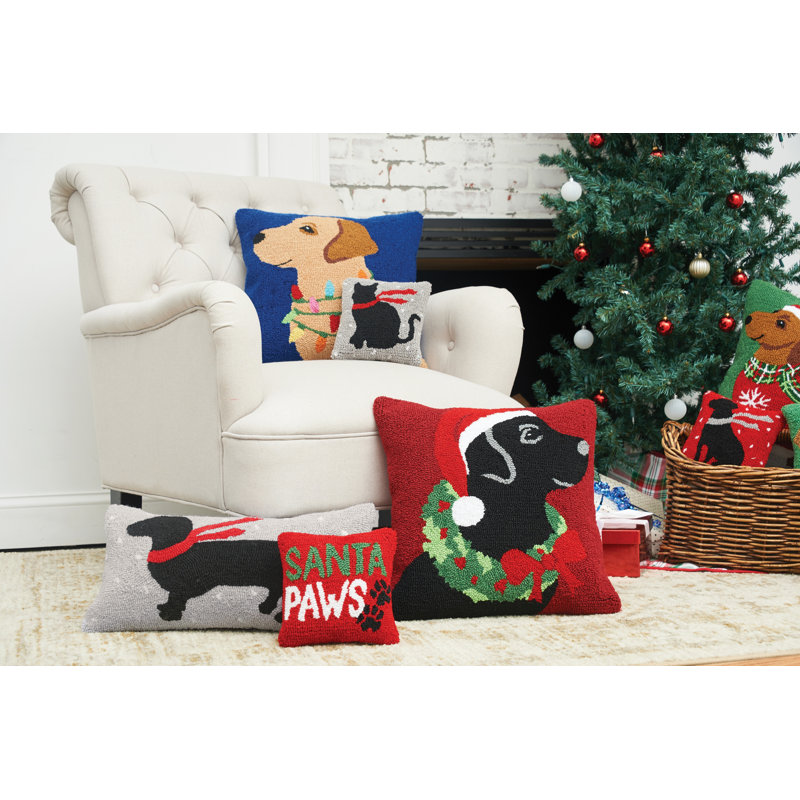 Festive Red and White Cotton Christmas Throw Pillow