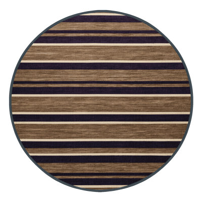 Tapis brun à rayures horizontales lavable à la machine