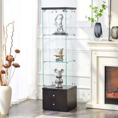 Vitrine en verre non éclairé de style américain (verre trempé de 0,2 po) - Le tiroir à fermeture douce comprend 3 tablettes réglables, idéales pour la présentation et le rangement