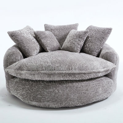 55" Oversized Round Sofa Bed For Living Room Wide Armchair Chaise Longue Chrir With Pillows