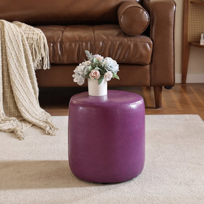 30cm Small Round Faux Leather Upholstered Ottoman