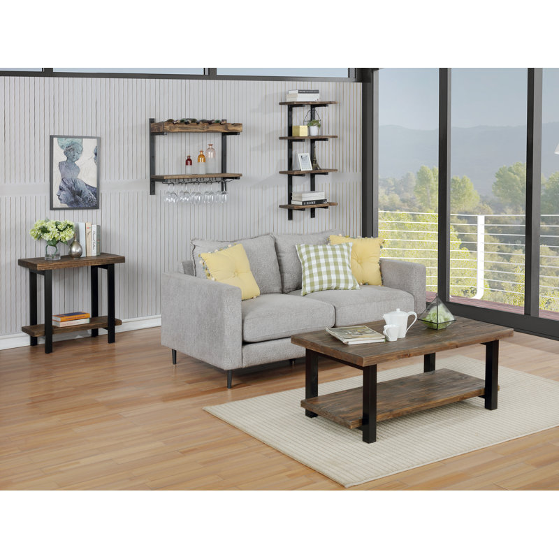 Rundell 20" Wide Rustic Industrial Solid Wood and Metal Frame Wall Mounted Tiered Shelf With Storage, 48" H x 20" W x 10" D