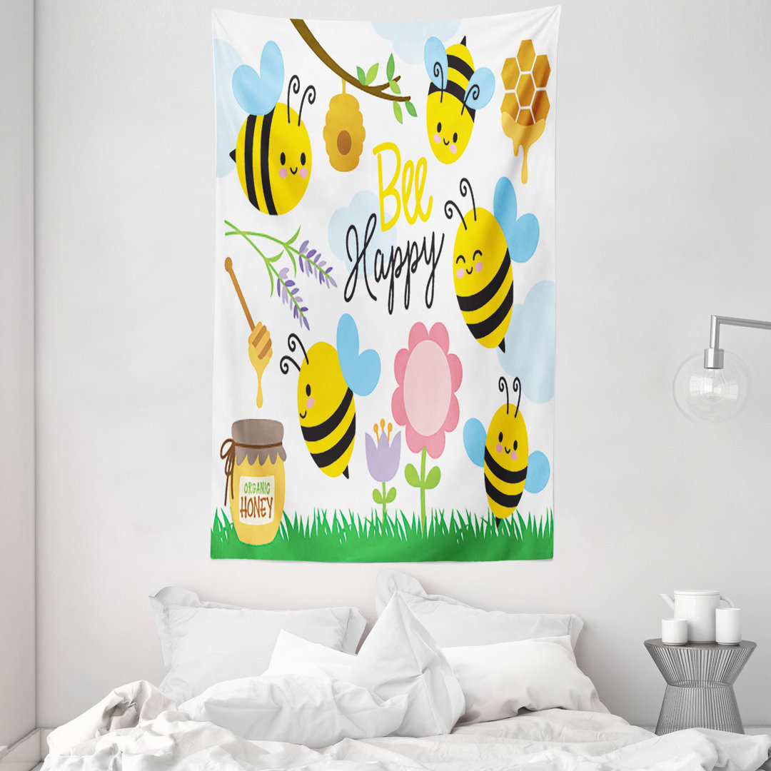 Wandteppich, Bee Happy Spring Garden, Honey Bee, Mehrfarbig