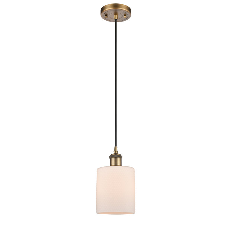 Luminaire suspendu en dôme à 1 lumière Willamette, Ampoule non incluse, Laiton brossé, Blanc mat