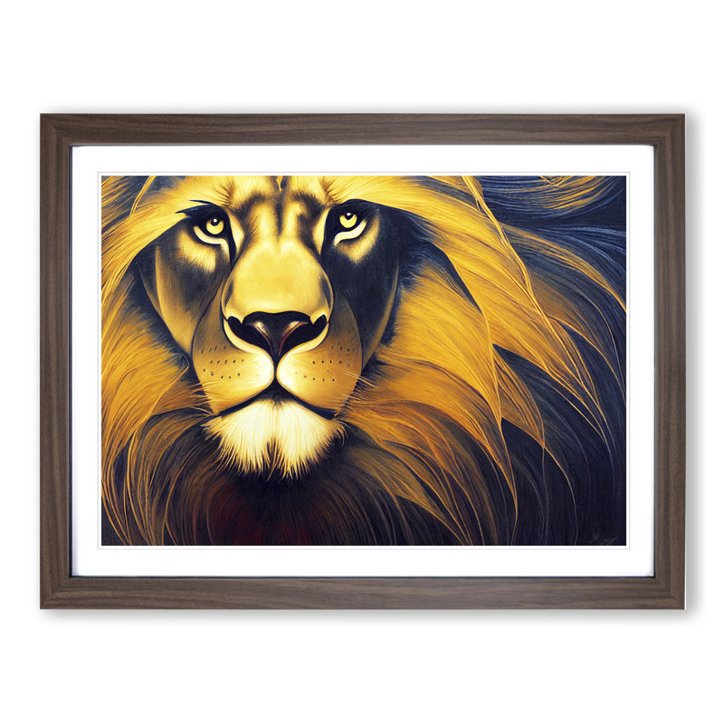 Invigorating Lion - Framed Print, 46cm H x 64cm W x 2cm D, Walnut