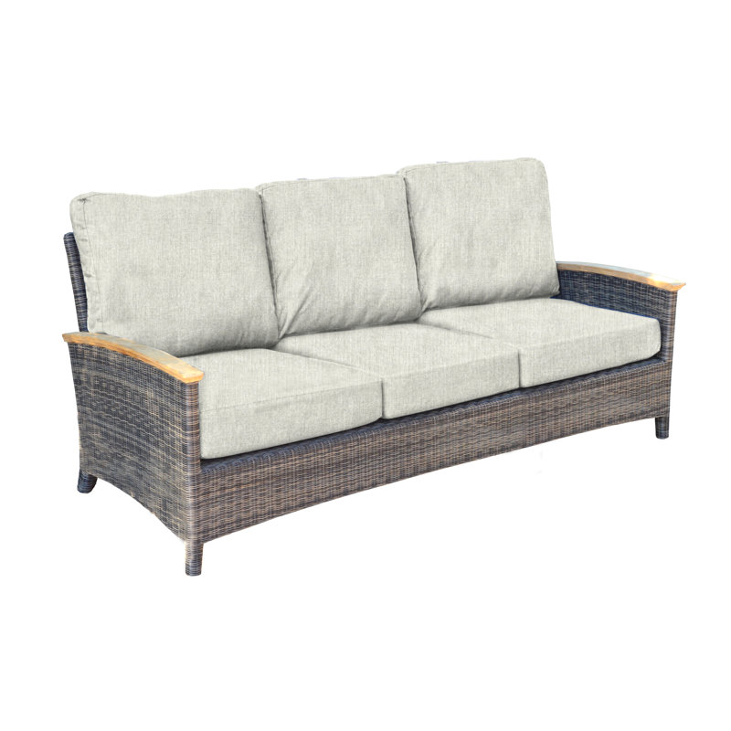 Bella 79.75" Wide Outdoor Wicker 3 - Seater Patio Sofa with Cushion, Brown, Canvas Granite Sunbrella® Canvas