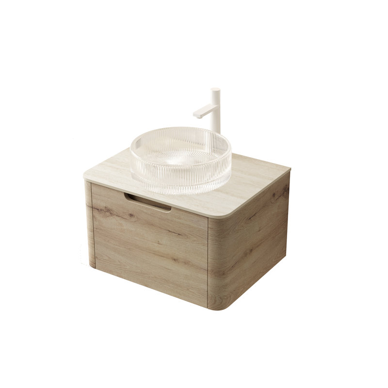 Meuble-lavabo flottant 24 po avec comptoir rond en pierre frittée Xainy, 24"