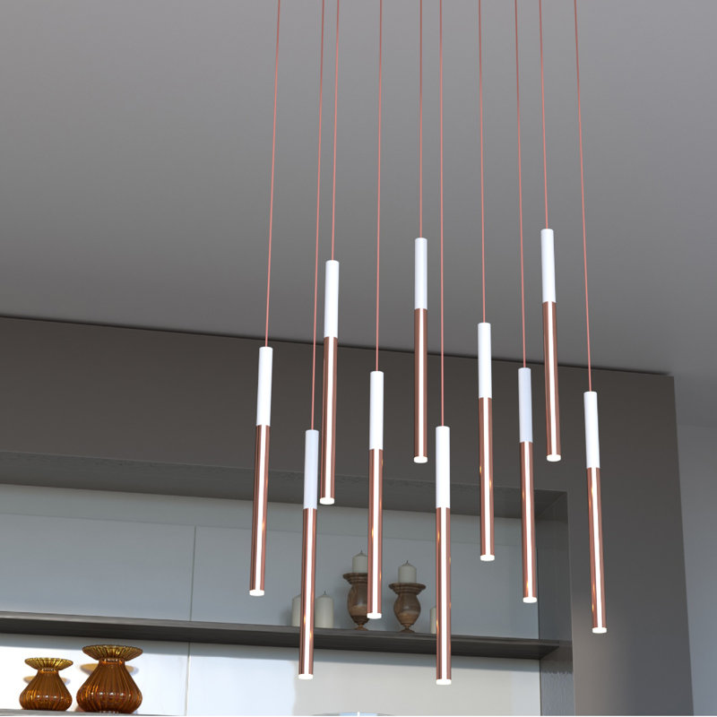 Baileyton 10 - Light Cluster Pendant, White Top and Brushed Copper