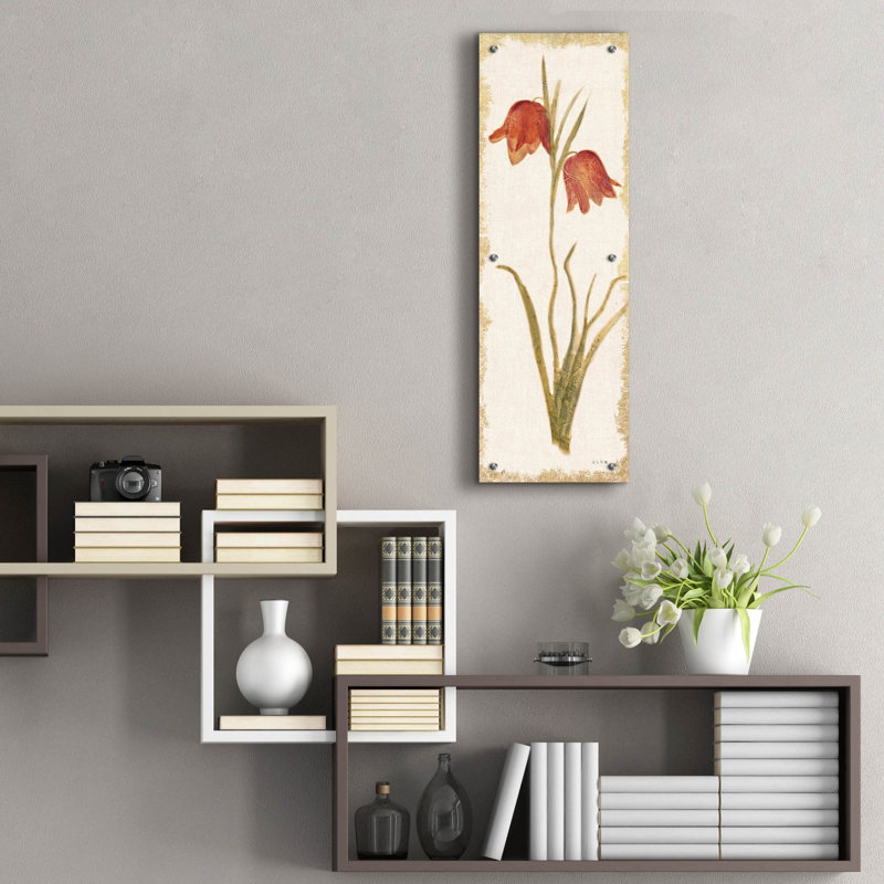 «Red Tulip Panel Light» par Cheri Blum, art mural en verre acrylique, H 36 po x l 12 po