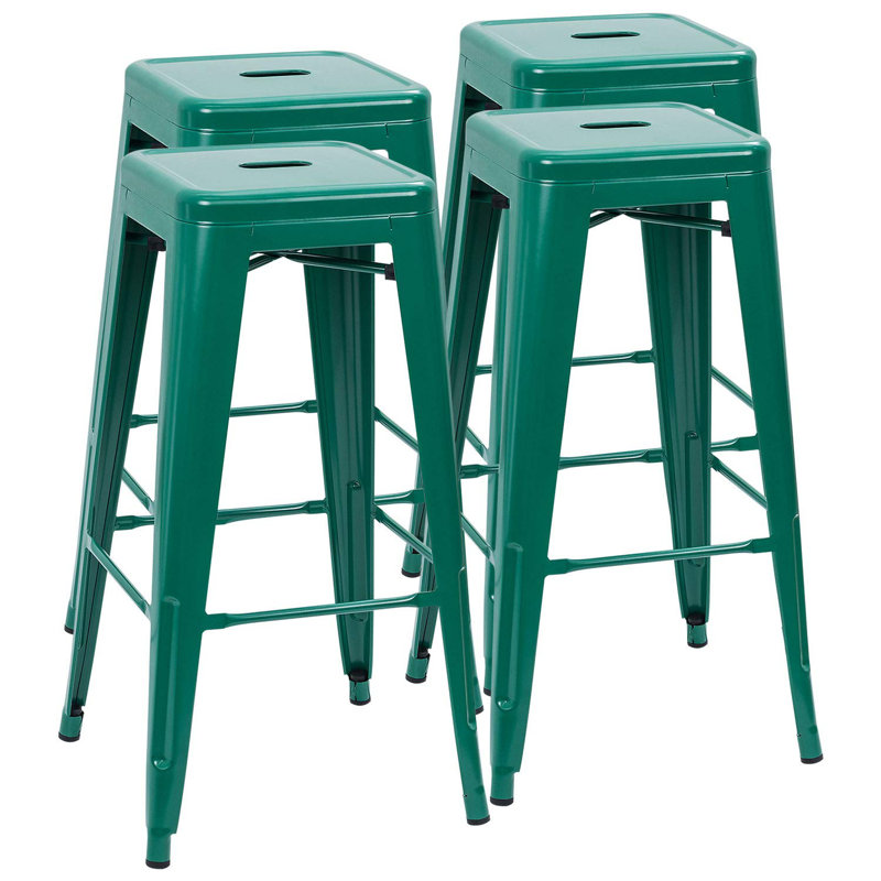 Holubice 30" H Stackable Backless Metal Bar Stools , Green