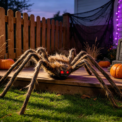Halloween Decoration Giant Spider,5 Ft Scary Hairy Spiders-Black,Brown&White, Large Props for Halloween Outside Haunted House Yard Lawn Home Decor,1Pcs