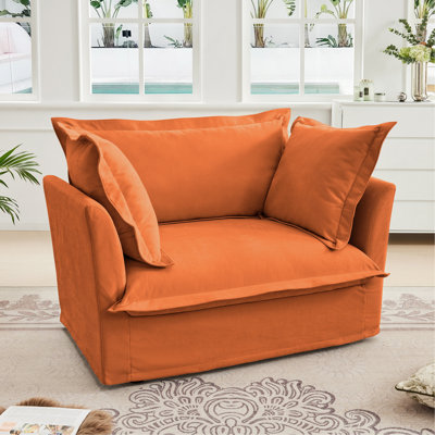 Slip-Covered Armchair With 1 Big Back Cushion And 2 Big Toss Pillows, Single Deep Seat Comfy Single Couch Sofa Multiple Large Soft Pillows