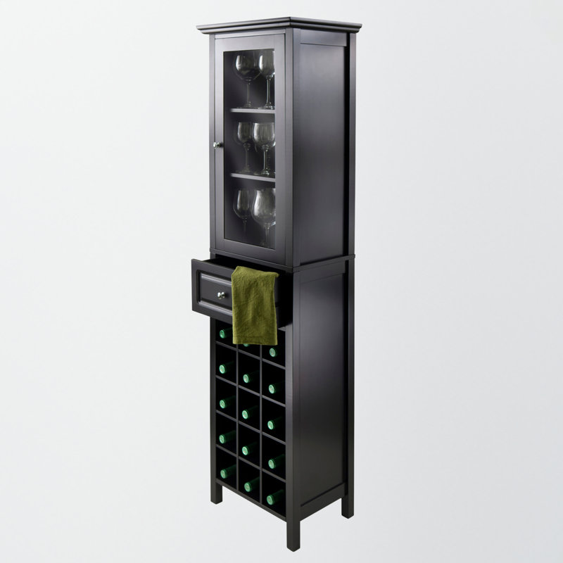  Southwind 1-Drawer Wine Display Tower in Black Finish, 66.75" H X 18.2" W X 12.7" D