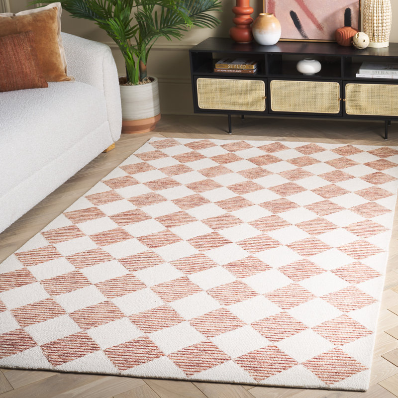 Ebony Hand Tufted Wool Pile Checkered Rug, Rectangle 5' x 8'