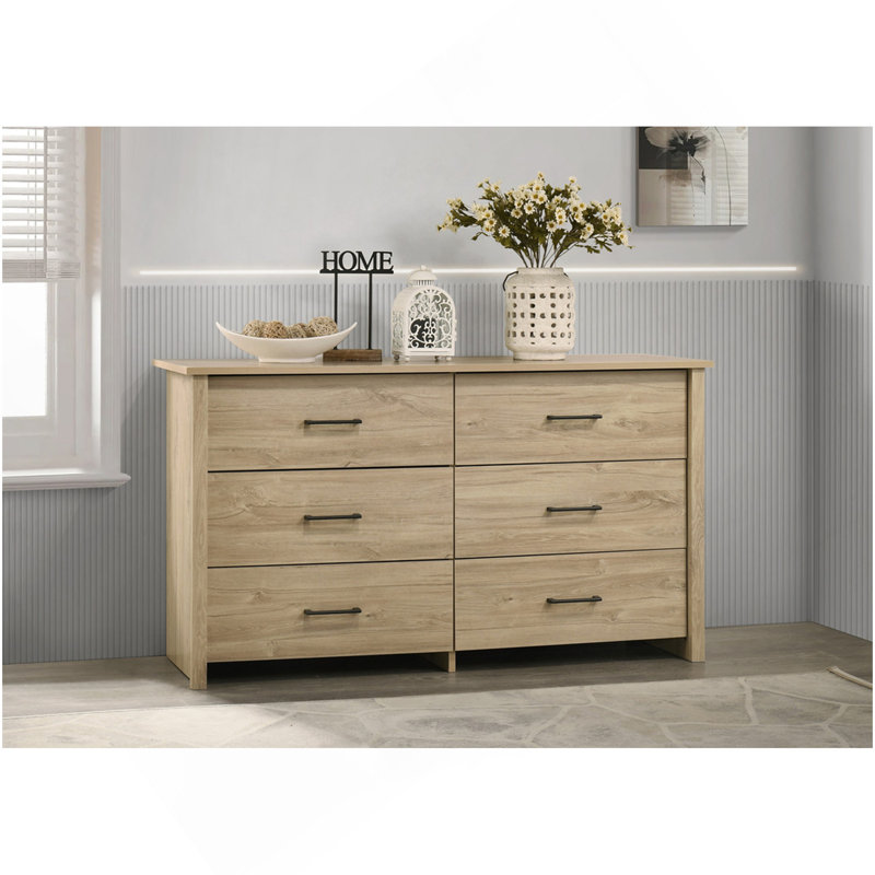 Commode l 6 po avec poignées noires Celeste, Chêne clair