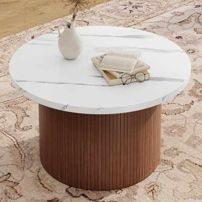 31.5" Round Coffee Table with Solid Wood Base