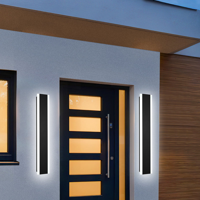 2-Pack Outdoor Wall Light Fixtures Modern Long LED Wall Sconce Black Exterior Light Fixture Ip65 Waterproof Wall Lampmetal Rectangular Wall Lights For Villa Patio, Courtyard, Porch Bedroom.
