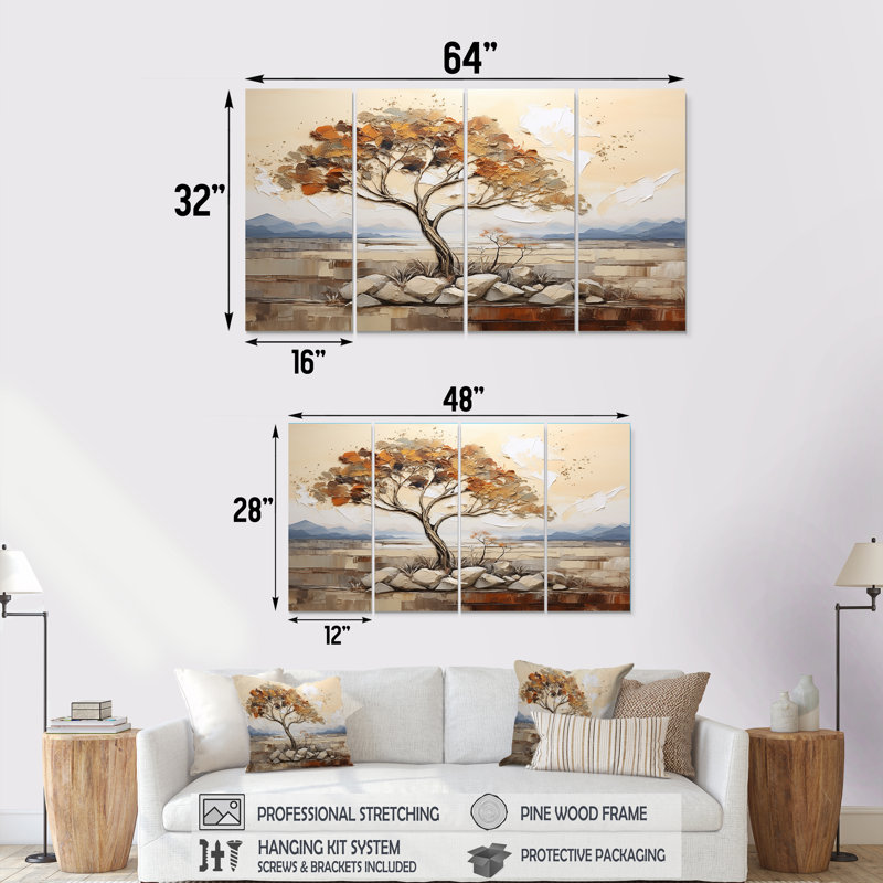 Arbre africain «Spirit of the Wild II» - ensemble d'art mural africain 4 pièces, H 28 po x l 48 po