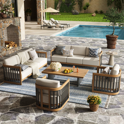 Ensemble de conversation pour patio pour 8 personnes en aluminium avec coussins