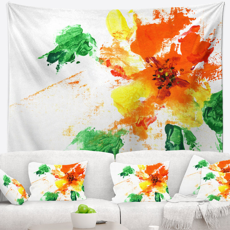 Tapisserie peinte de fleur abstraite Floral, H 32 po x l 39 po