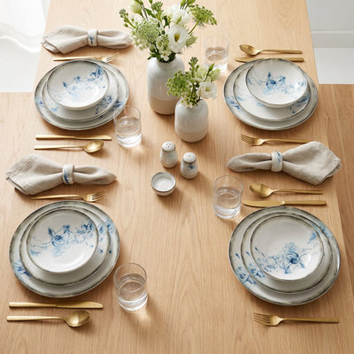 Service de table 100% porcelaine bleu azur et marbre Azure (service de 24 pièces pour 6 personnes)
