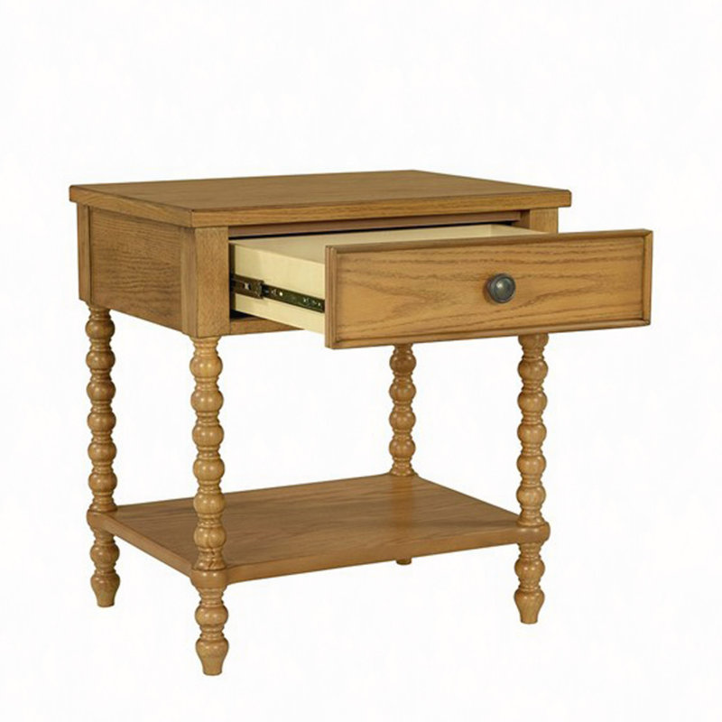 Table de chevet classique en bois massif, 2 tiroirs spacieux, pieds tournés, rangement pour chambre intemporelle