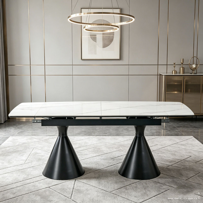 Table de salle à manger extensible, Noir, blanc