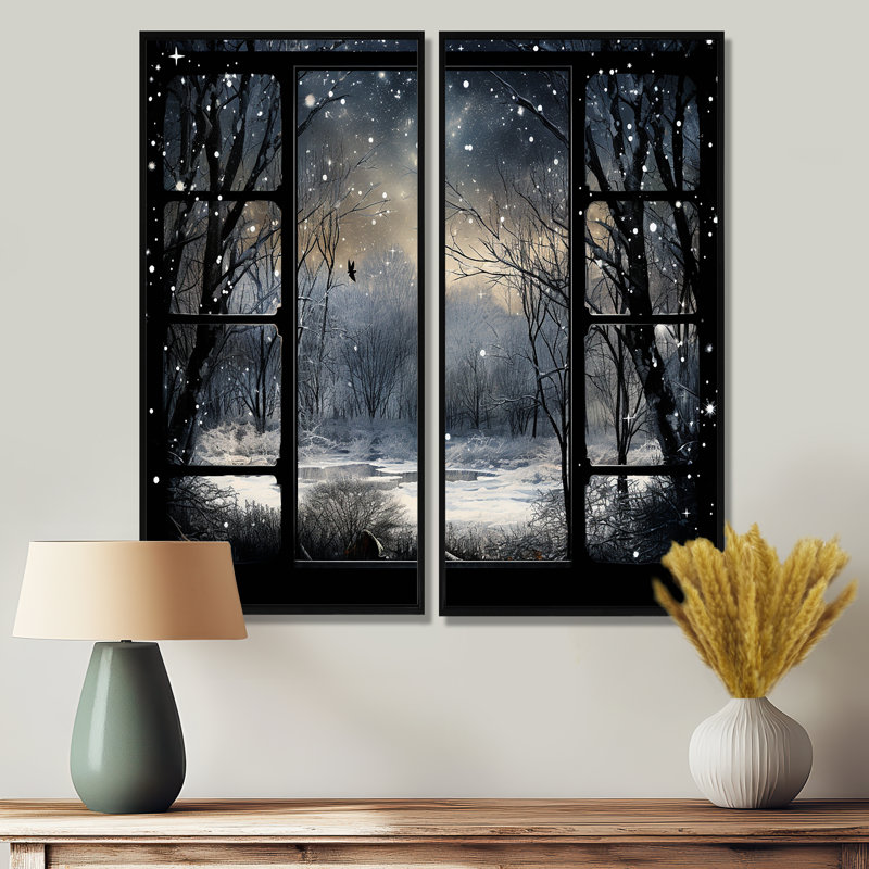 Midnight Gothic Winter Window View I - Large Winter Landscape Wall Art