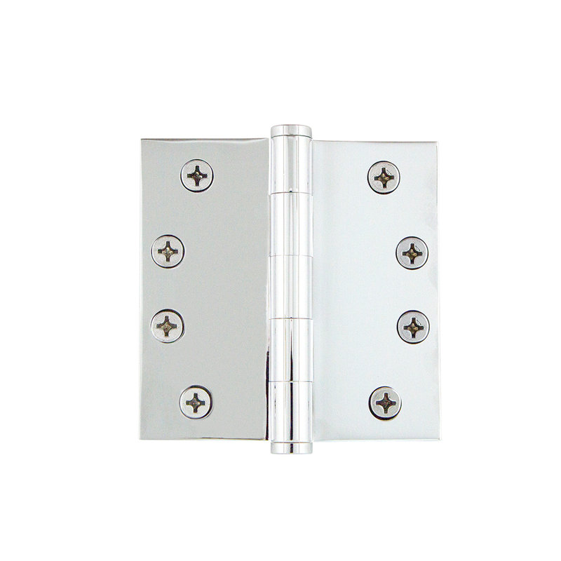 Charnière à bouton robuste à pointe de bouton 4" avec coins carrés, Chrome brillant