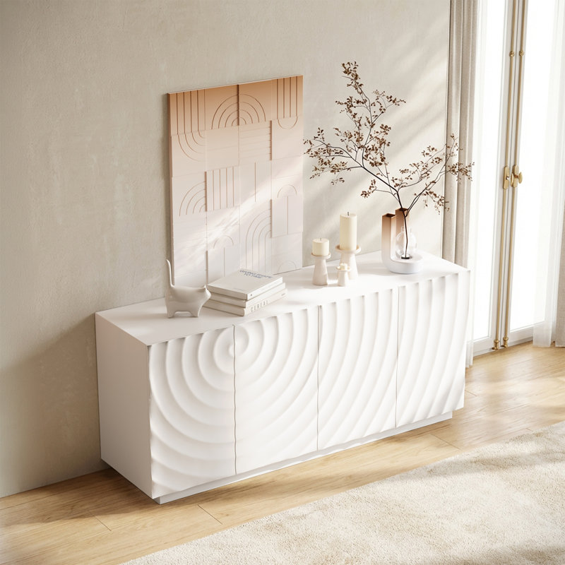 Stylish And Functional 4-Door Cabinet, White, White