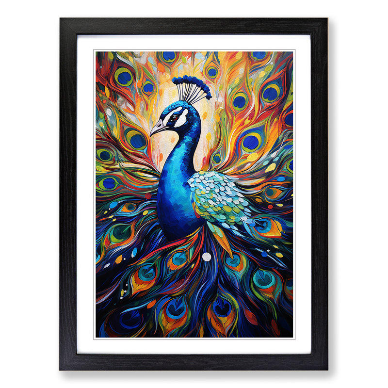 Peacock 1 Piece Single Picture Frame Wall Art, 64cm H x 46cm W, Black Framed