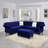 Ottoman Indigo Blue Velvet Accent Studding Trim Wooden Legs