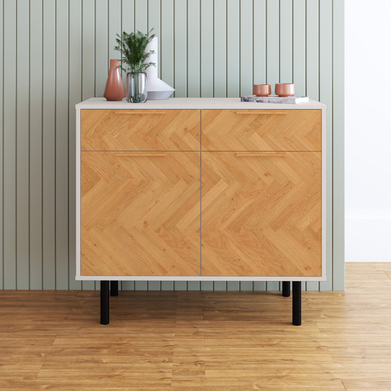 Armoire d'appoint Mid-Century moderne à 3 portes avec 4 tablettes Liam Liam, Blanc