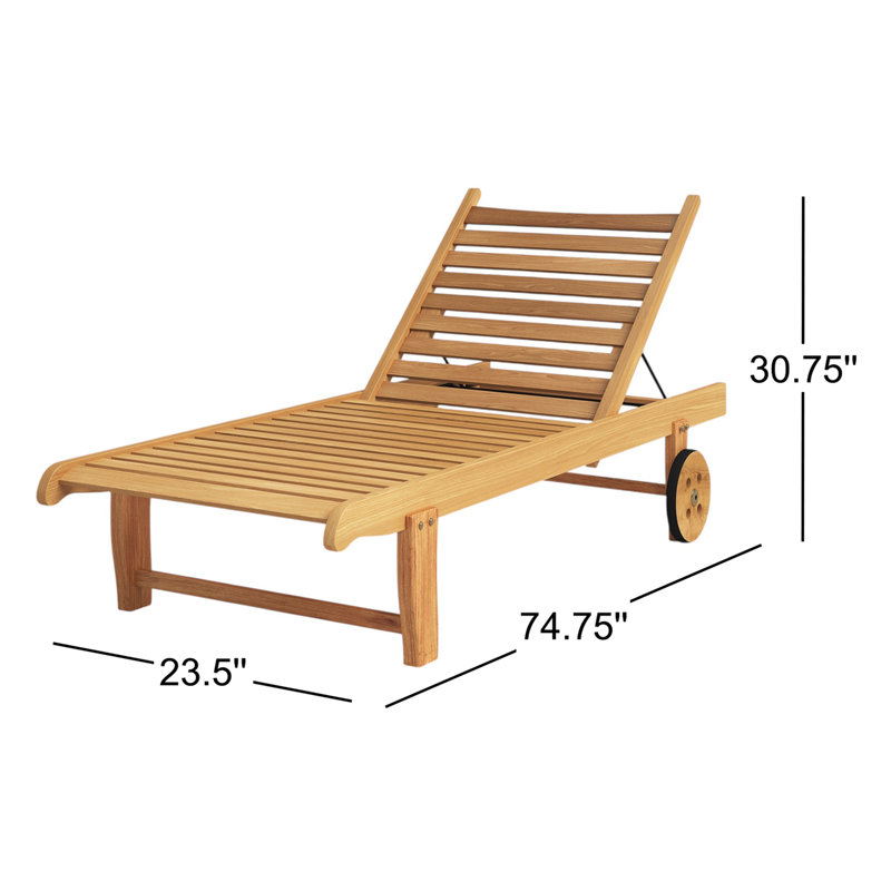 Malachi 74.75" Long Teak Single Chaise Lounge