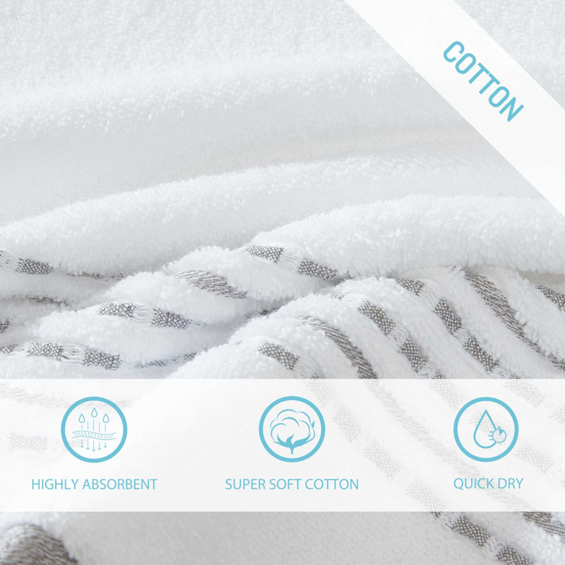 Cliff Side Cotton 3 Piece Towel Set, White/Gray