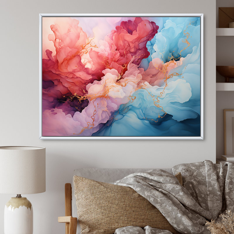 «Clouds Storm», encre liquide, paysage, impressions sur toile, H 24 po x l 32 po x P 1 po, Cadre flottant blanc