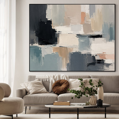 Extra Large Wall Art Fabric Print - Blue Abstract Color Block Composition Contemporary Office Decor - "Frame Assembly Required (Unfinished Frame)"