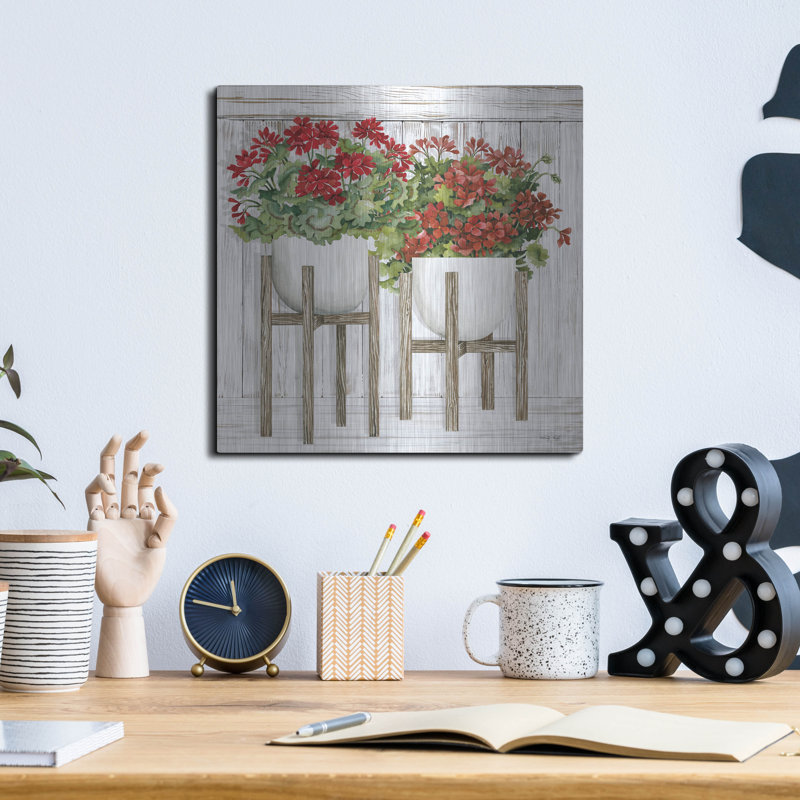«Red Geraniums» par Cindy Jacobs, H 12 po x l 12 po